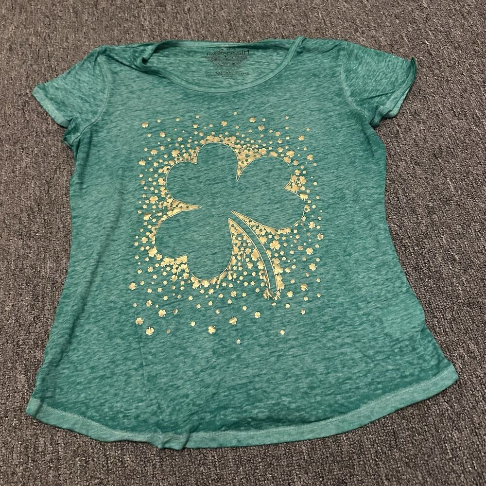 Rocker Girl Women's XXL Green Gold Shamrock T-Shirt Short Sleeve Semi-Sheer